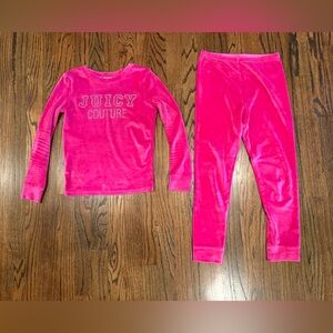 Girls pajama set juicy couture bright pink size 8 velveteen plush long sleeve